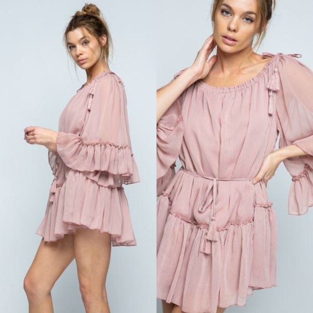 Dust Rose Off the Shoulder Dress